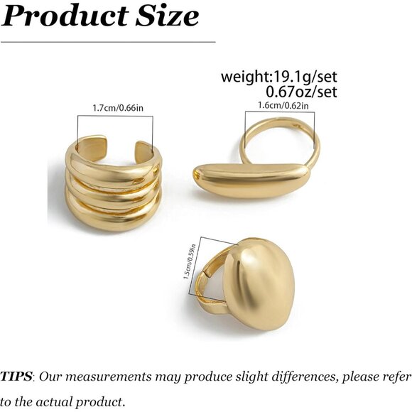 Women Chunky Gold Rings Set Stackable Adjustable Knuckle Finger Statement Jewelr - Picture 6 of 7